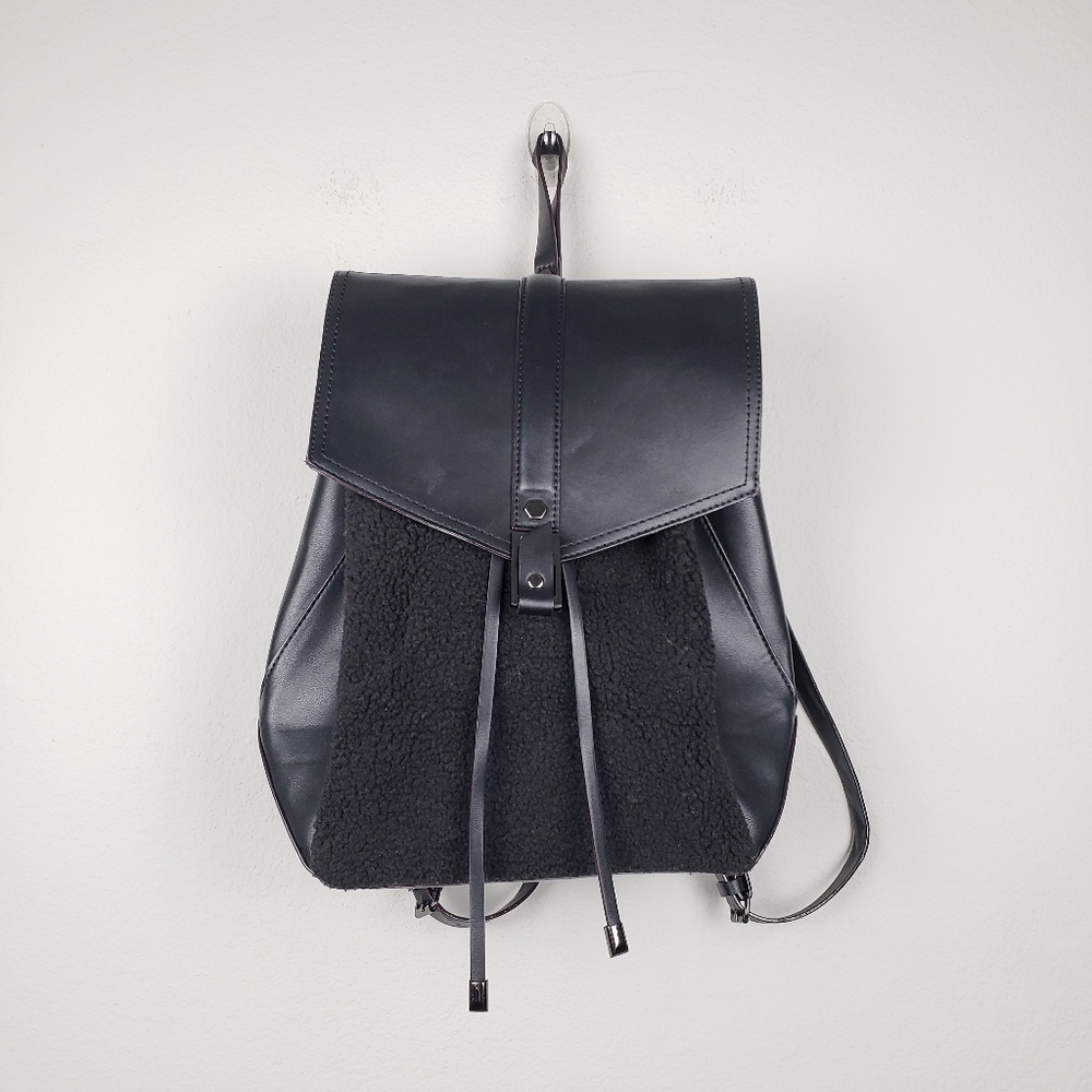 Gianni Binni Fur Panel Front Faux Leather Backpack